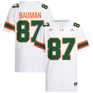 Mens Alex Bauman White Miami Hurricanes #87 College Football Stitched Jersey 367478-149