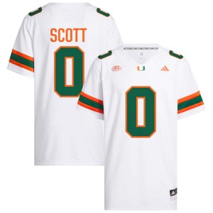 Mens Keionte Scott White Miami Hurricanes #0 College Football University Jerseys 613924-790