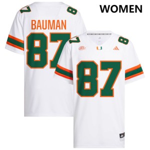 Women Alex Bauman White Miami Hurricanes #87 College Football Replica Jersey 581397-568