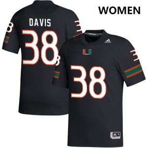 Womens Carter Davis Black Miami Hurricanes #38 College Football Replica Jersey 487051-562