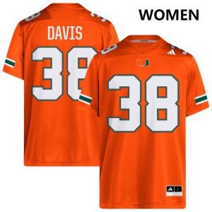 Women's Carter Davis Orange Miami Hurricanes #38 College Football Game Jerseys 189967-351