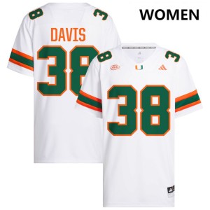 Womens Carter Davis White Miami Hurricanes #38 College Football NCAA Jersey 188035-817