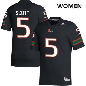 Women's Justin Scott Black Miami Hurricanes #5 College Football NCAA Jerseys 760605-892