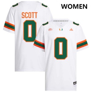 Women's Keionte Scott White Miami Hurricanes #0 College Football Stitched Jerseys 314562-854