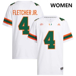 Womens Mark Fletcher Jr. White Miami Hurricanes #4 College Football High School Jersey 609806-495