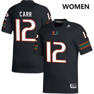 Womens Ny Carr Black Miami Hurricanes #12 College Football Replica Jersey 432360-191