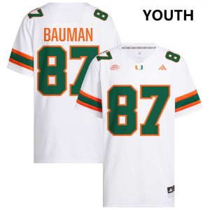 Youth Alex Bauman White Miami Hurricanes #87 College Football Stitched Jersey 831212-246