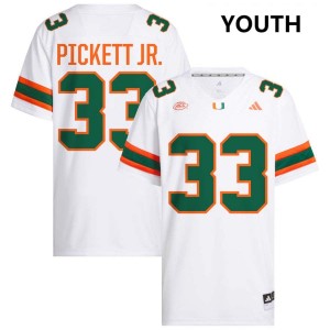Youth Booker Pickett Jr. White Miami Hurricanes #33 College Football Official Jerseys 931988-870