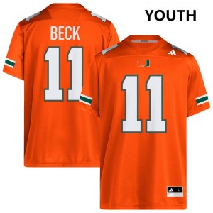 Youth Carson Beck Orange Miami Hurricanes #11 College Football University Jersey 366388-296
