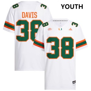 Youth Carter Davis White Miami Hurricanes #38 College Football Stitched Jersey 743998-841