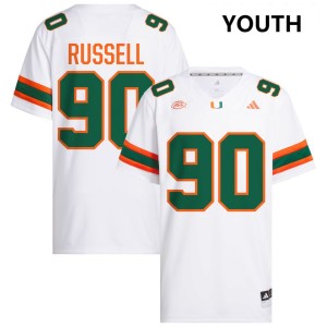 Youth Daylen Russell White Miami Hurricanes #90 College Football University Jersey 448745-357
