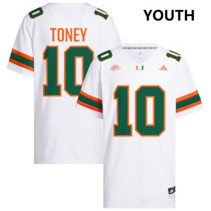 Youth Malachi Toney White Miami Hurricanes #10 College Football Embroidery Jersey 424940-895