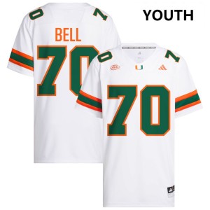 Youth Markel Bell White Miami Hurricanes #70 College Football Official Jersey 640658-275