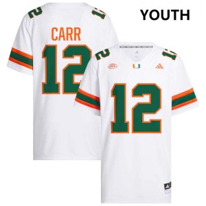 Youth Ny Carr White Miami Hurricanes #12 College Football NCAA Jersey 328720-612