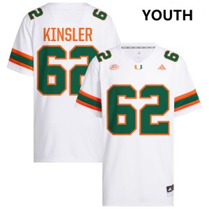 Youth Tommy Kinsler IV White Miami Hurricanes #62 College Football Embroidery Jersey 613486-524